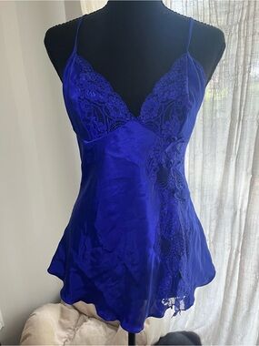 Vintage Shirley of Hollywood Electric Blue Satin Chemise